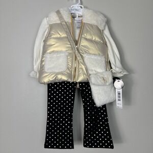 NEW 4-Piece Set‎ Nicole Miller NY Toddler Girls 2T White/Gold/Black Fur Vest